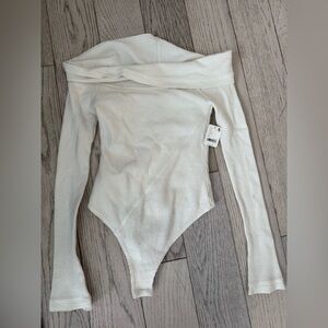Free People off the shoulder cream, white bodysuit